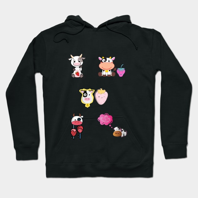 Strawberry Cow Pattern, Cute , Cartoon Hoodie by dsbsoni